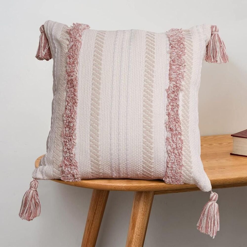 blue page Boho Throw Pillow Cover 20x20 Neutral Tufted Decorative Pillow Cover